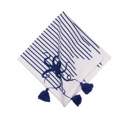C & F Home C&f Home Indigo Octopus Stripes And Tassels Machine Washable Napkins Set Of 6 In Blue