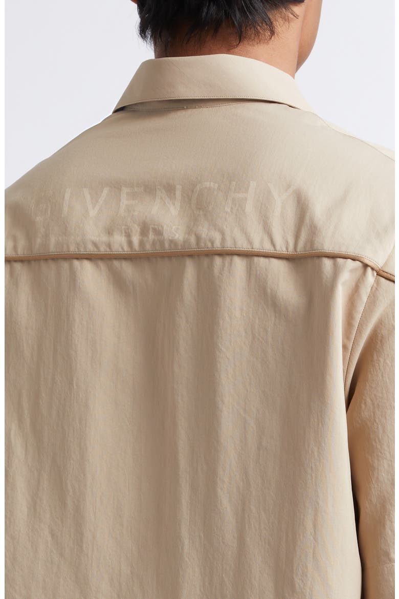 Embroidered Logo Short Sleeve Zip Shirt, Alternate, color, BEIGE