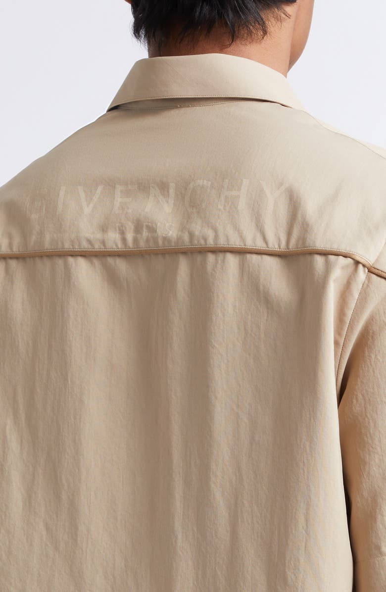 Givenchy Embroidered Logo Short Sleeve Zip Shirt, Alternate, color, Beige
