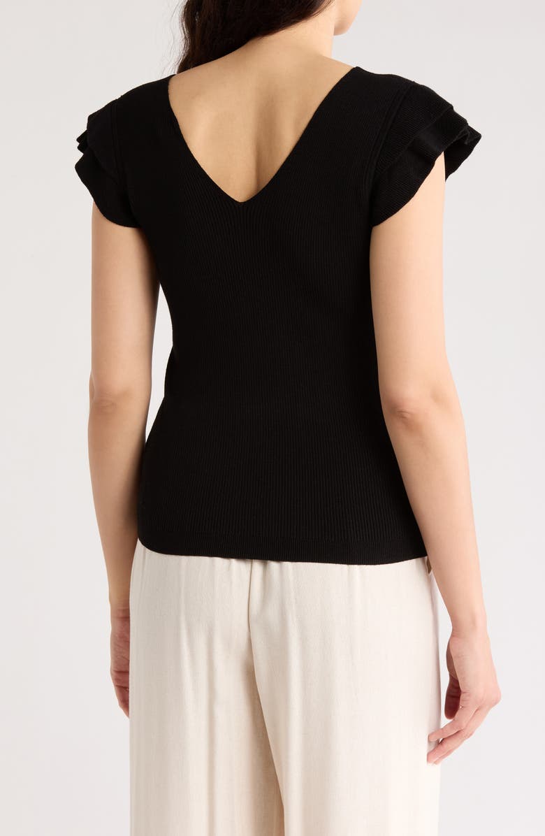 T Tahari Ruffle Sleeve Fitted Sweater, Alternate, color, Black