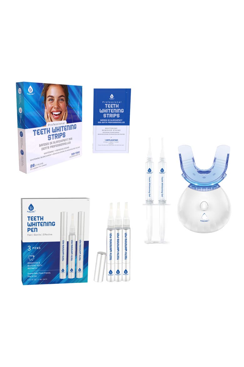 Complete Smile Whitening Bundle - LED Whitening Kit + Whitening Pens + Professional Whitening Strips, Main, color, White