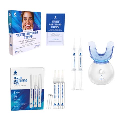 Complete Smile Whitening Bundle - LED Whitening Kit + Whitening Pens + Professional Whitening Strips