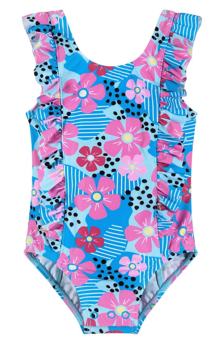 Andy & Evan Kids' Ruffle Heart Print One-Piece Swimsuit, Main, color, 