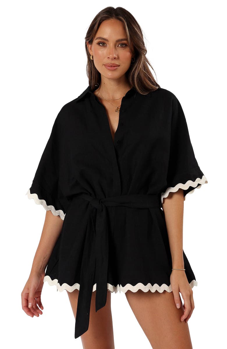 Petal & Pup Isabella Cotton & Linen Button-Up Romper, Alternate, color, 