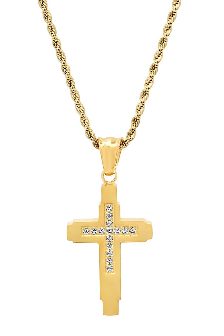Men's Elongated Cross Pendant Necklace, Main, color, GOLD