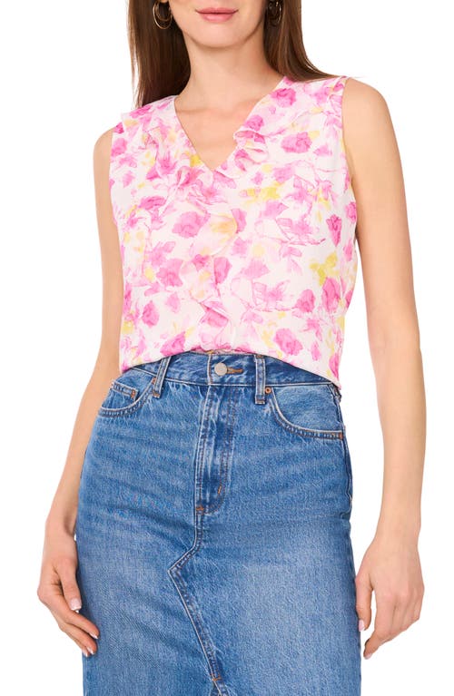 VINCE CAMUTO VINCE CAMUTO FLORAL SLEEVELESS RUFFLE CHIFFON TOP