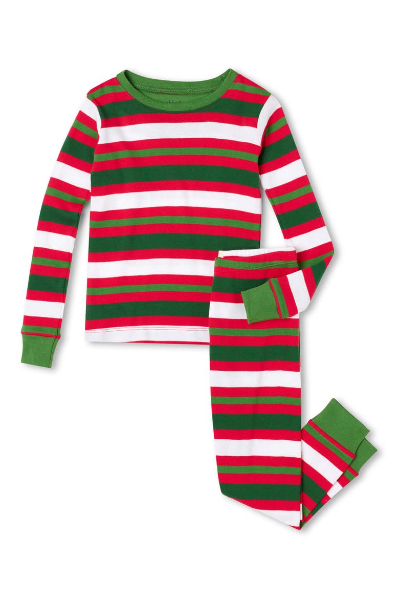 Holiday Candy Cane Stripe Fitted Two-Piece Organic Cotton Pajamas, Main, color, CHEX RED