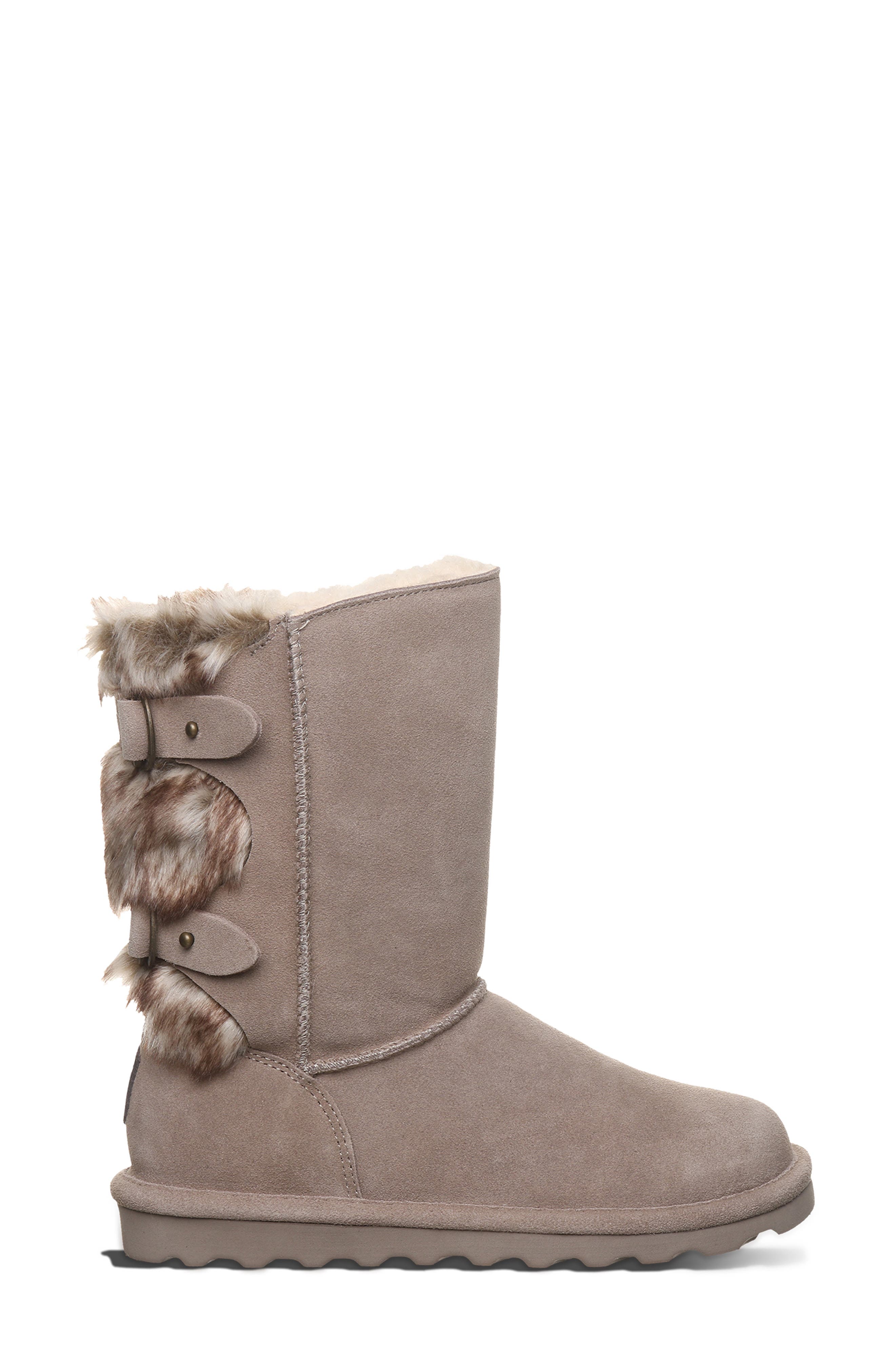 BEARPAW Eloise Faux Fur Buckled Strap Boot, Main, color, Stone
