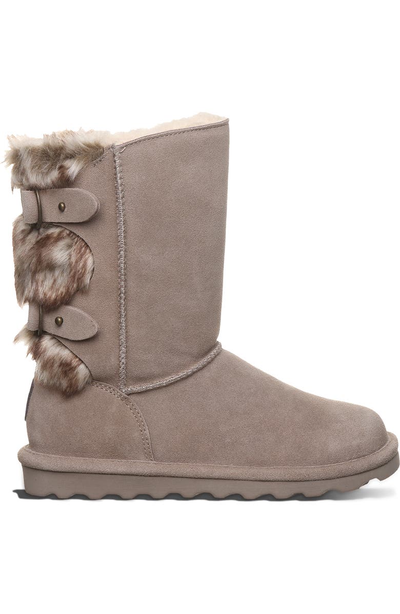 BEARPAW Eloise Faux Fur Buckled Strap Boot, Main, color, Stone