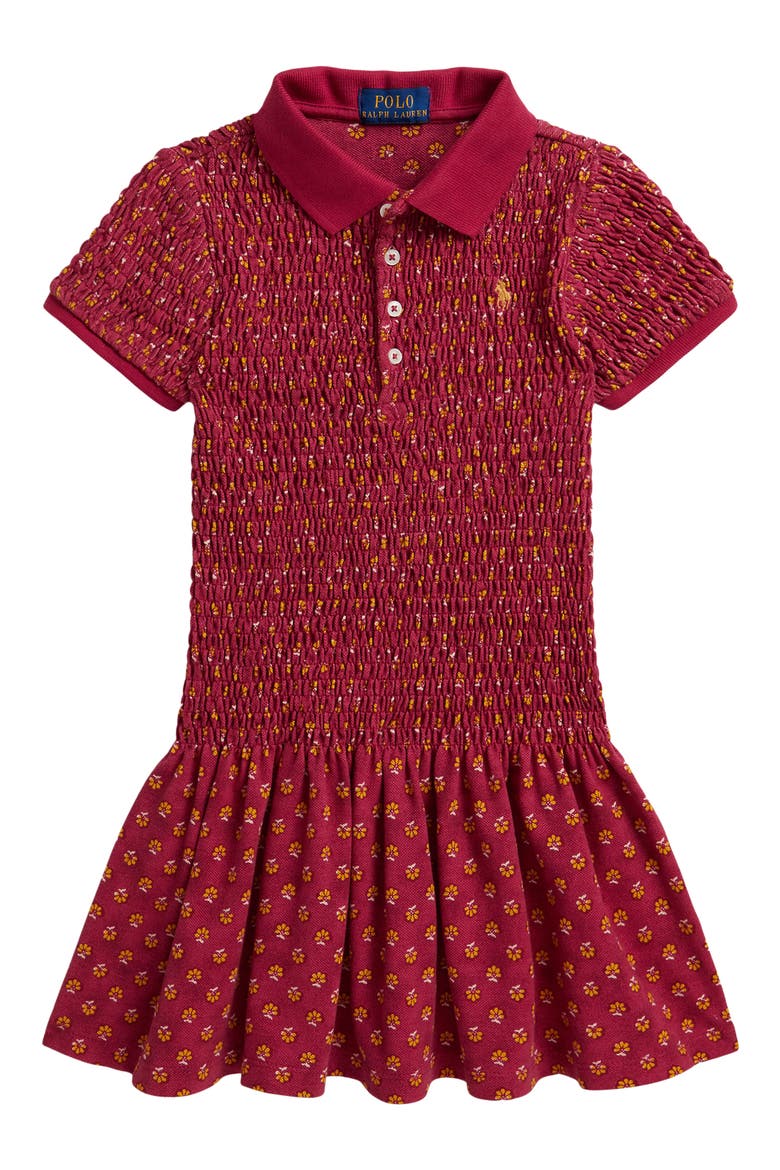 Kids' Smocked Piqué Polo Dress, Main, color, MULTI
