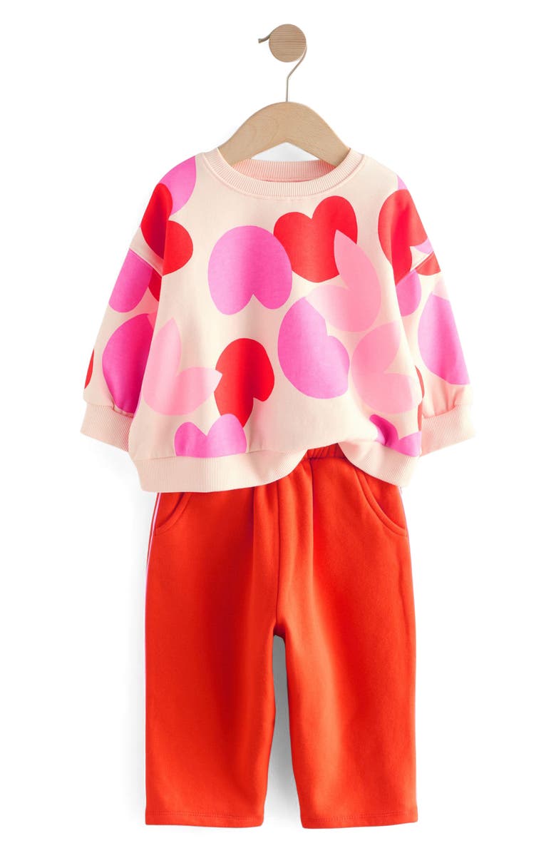 NEXT Kids' Heart Print Sweatshirt & Sweatpants Set, Main, color, Pink