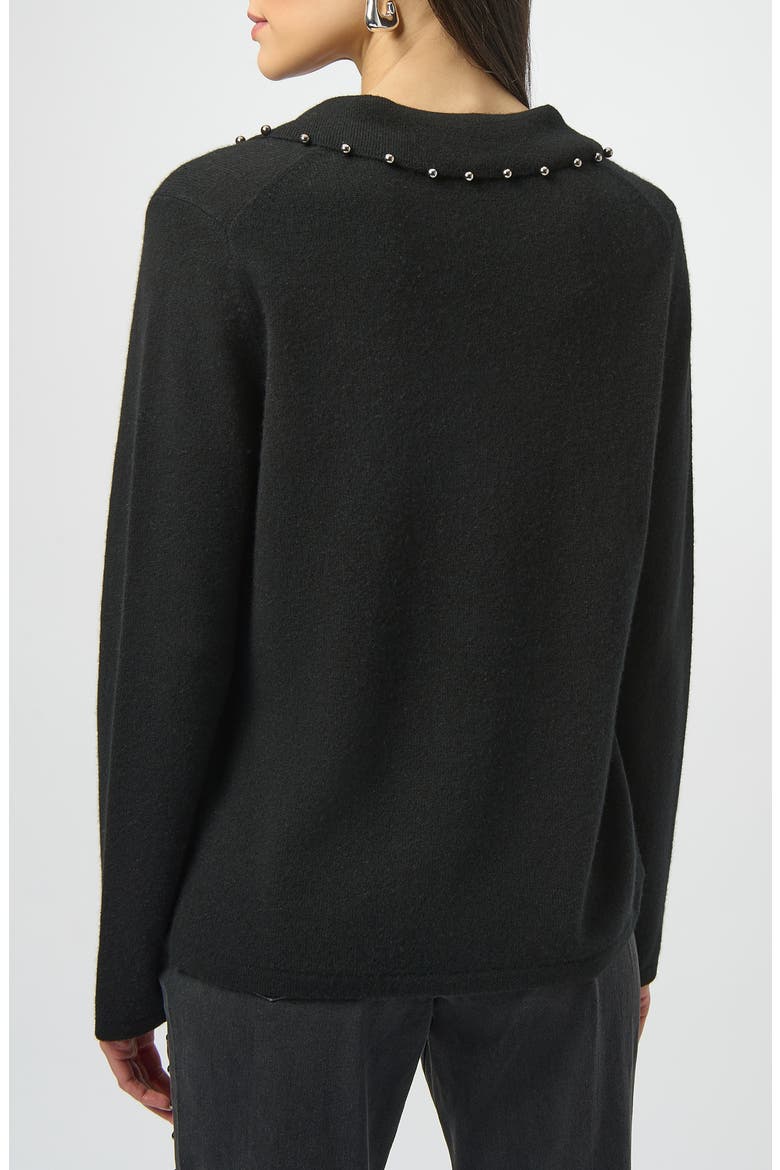 Beaded Peter Pan Collar Cashmere Sweater, Alternate, color, BLACK
