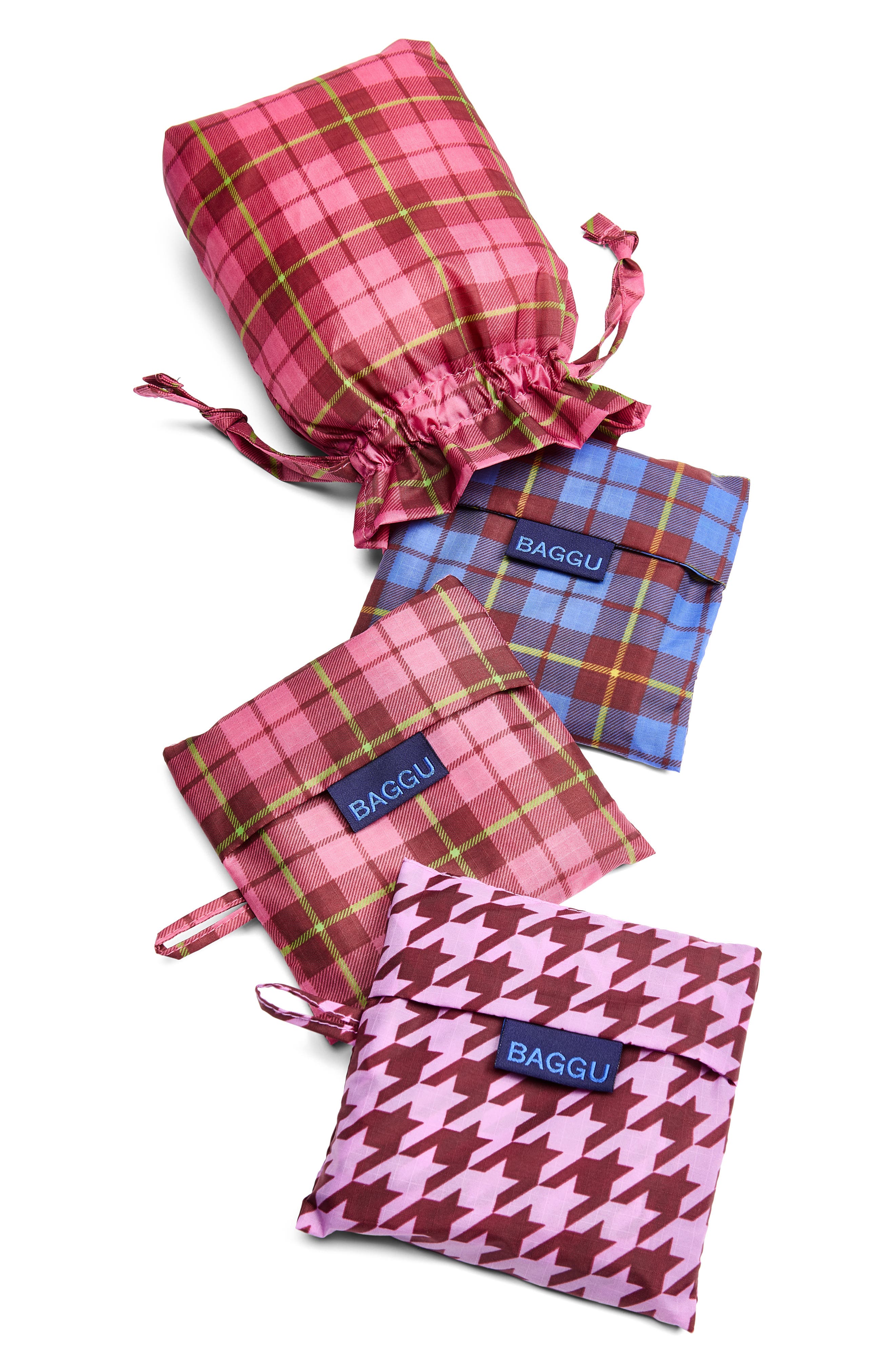 Set of 3 Standard Baggu Printed Recycled Nylon Totes, Alternate, color, CHECK MIX