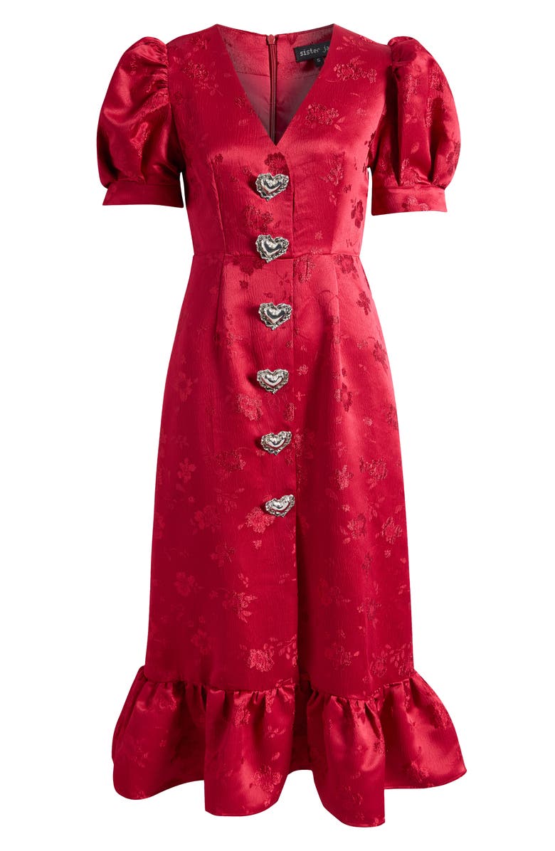 Sister Jane Carnival Hearts Puff Sleeve Midi Dress, Alternate, color, Red