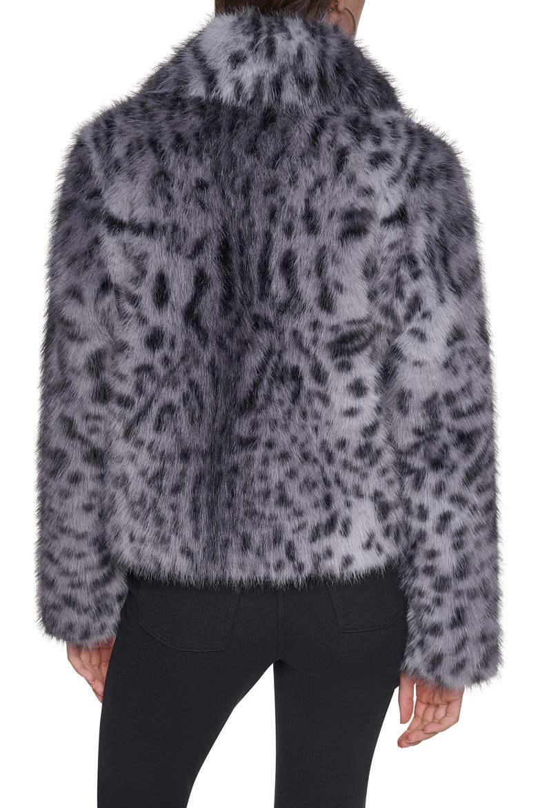 Faux Animal Fur Trucker Jacket, Alternate, color, GRY/ BLK