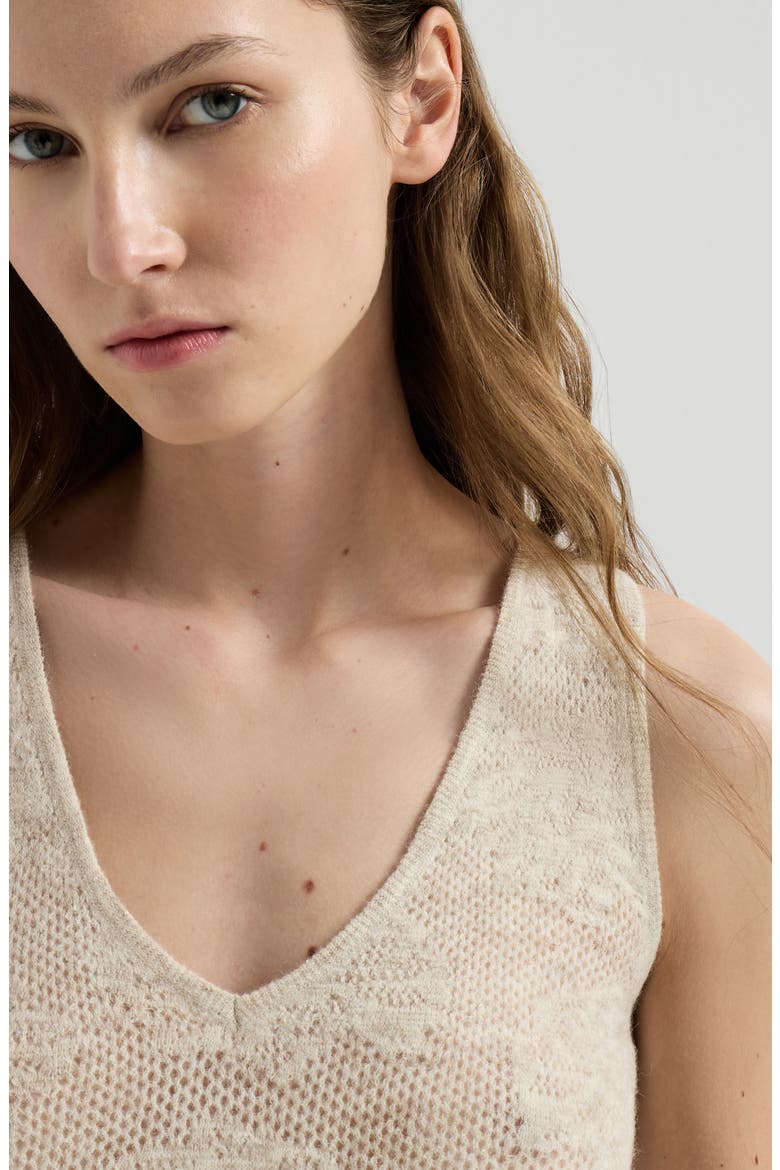 Silk, alpaca and wool flower lace knit top, Alternate, color, Sand