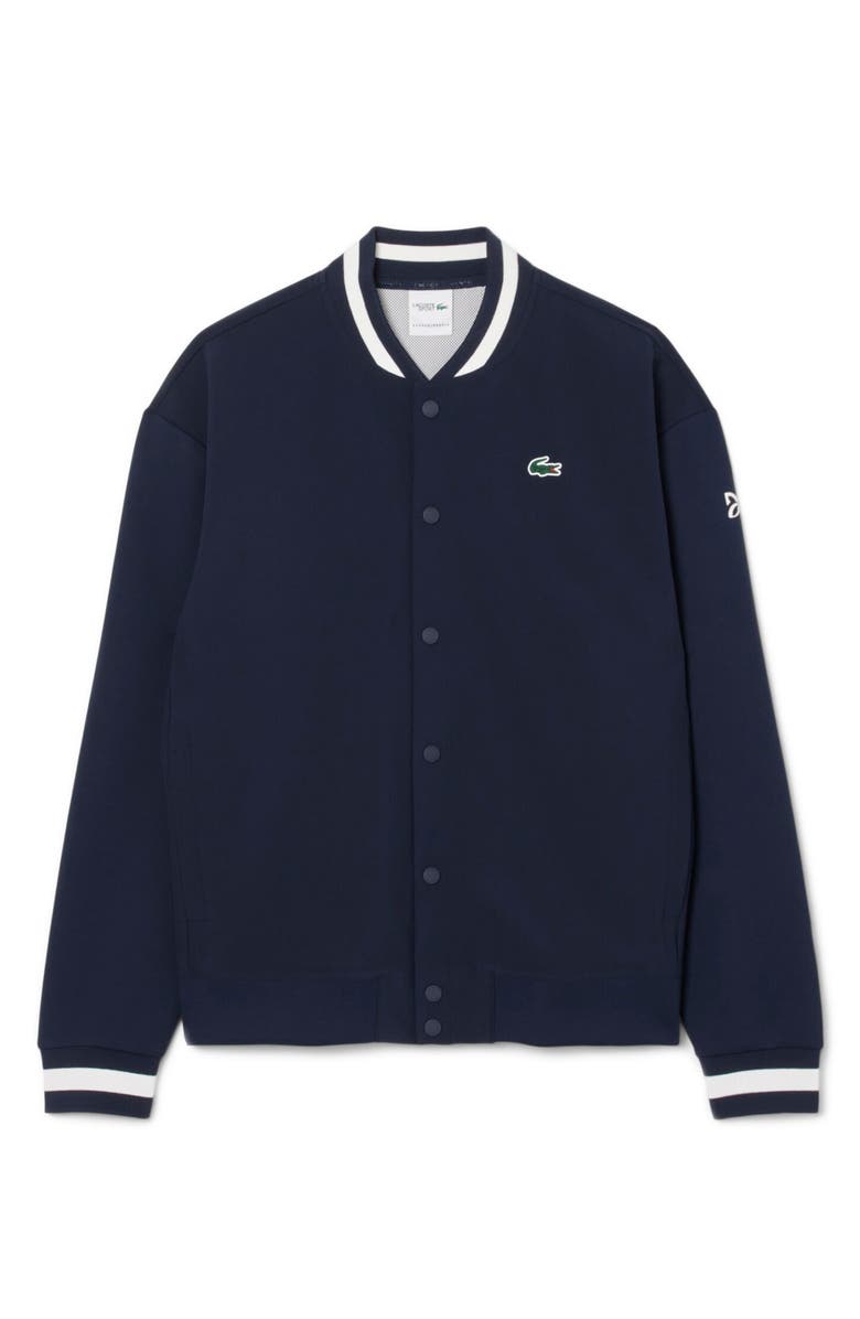 Lacoste x Novak Djokovic Water Repellent Bomber Jacket, Alternate, color, Navy Blue/ Flour