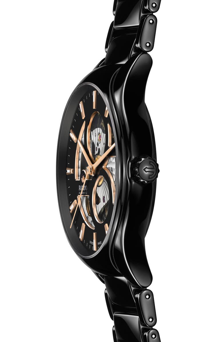 RADO True Round Automatic Open Heart Bracelet Watch, 40mm, Alternate, color, Black