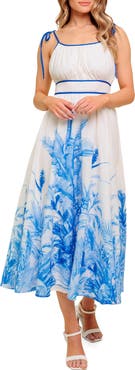 FLYING TOMATO Frond Print Midi Dress