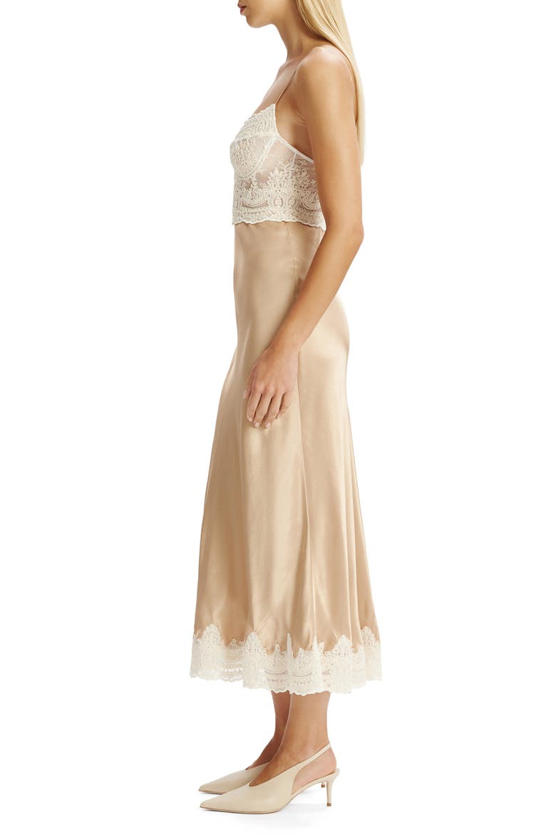 Tzariana Satin & Lace Camisole Midi Dress, Alternate, color, GOLDEN