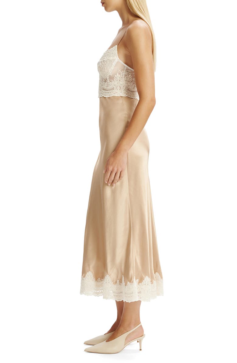 Bardot Tzariana Satin & Lace Camisole Midi Dress, Alternate, color, Golden