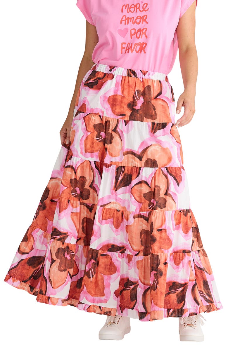 Brave+True Wonderland Floral Maxi Skirt, Main, color, Azalea