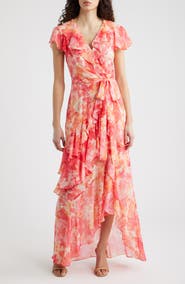 Eliza J Floral Asymmetric Ruffle Maxi Dress