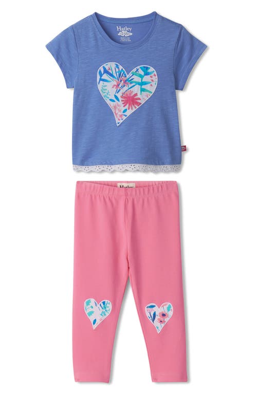 Shop Hatley Wildflower Heart Graphic Cotton T-shirt & Leggings Set In Persian Jewel