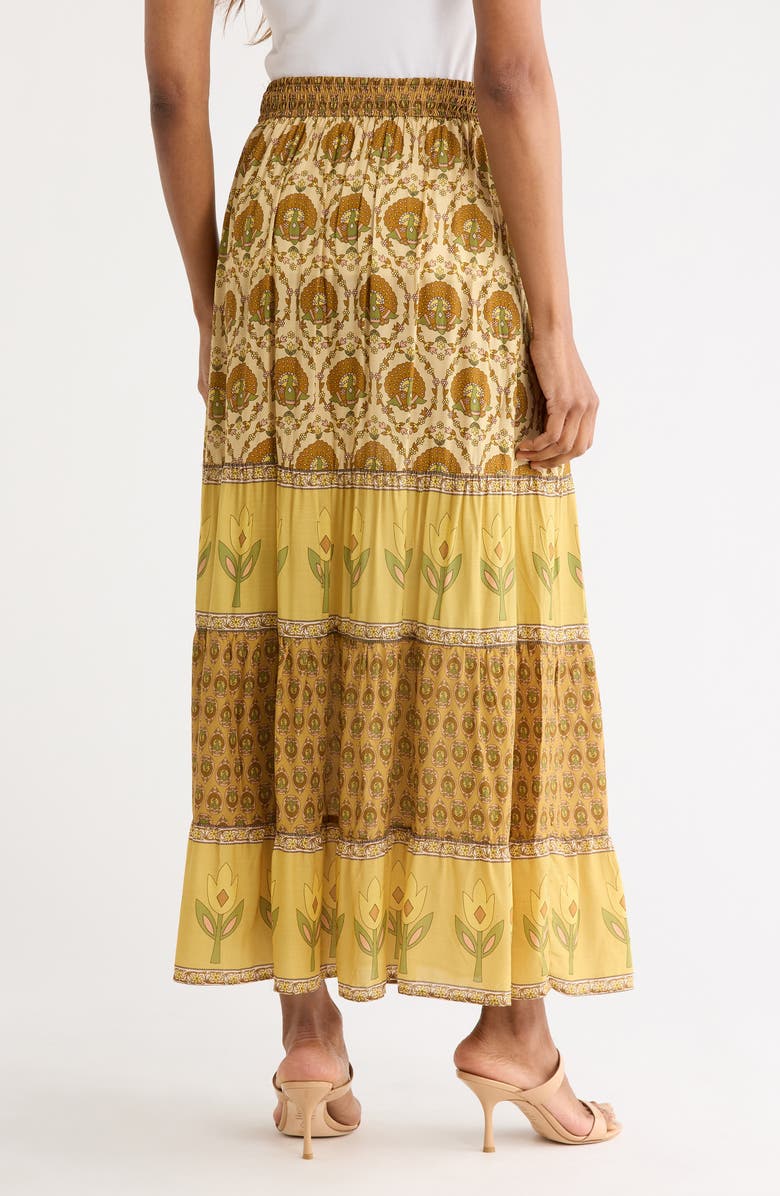 Joie Printed Tiered Maxi Skirt, Alternate, color, Mustard Multi Blossoms