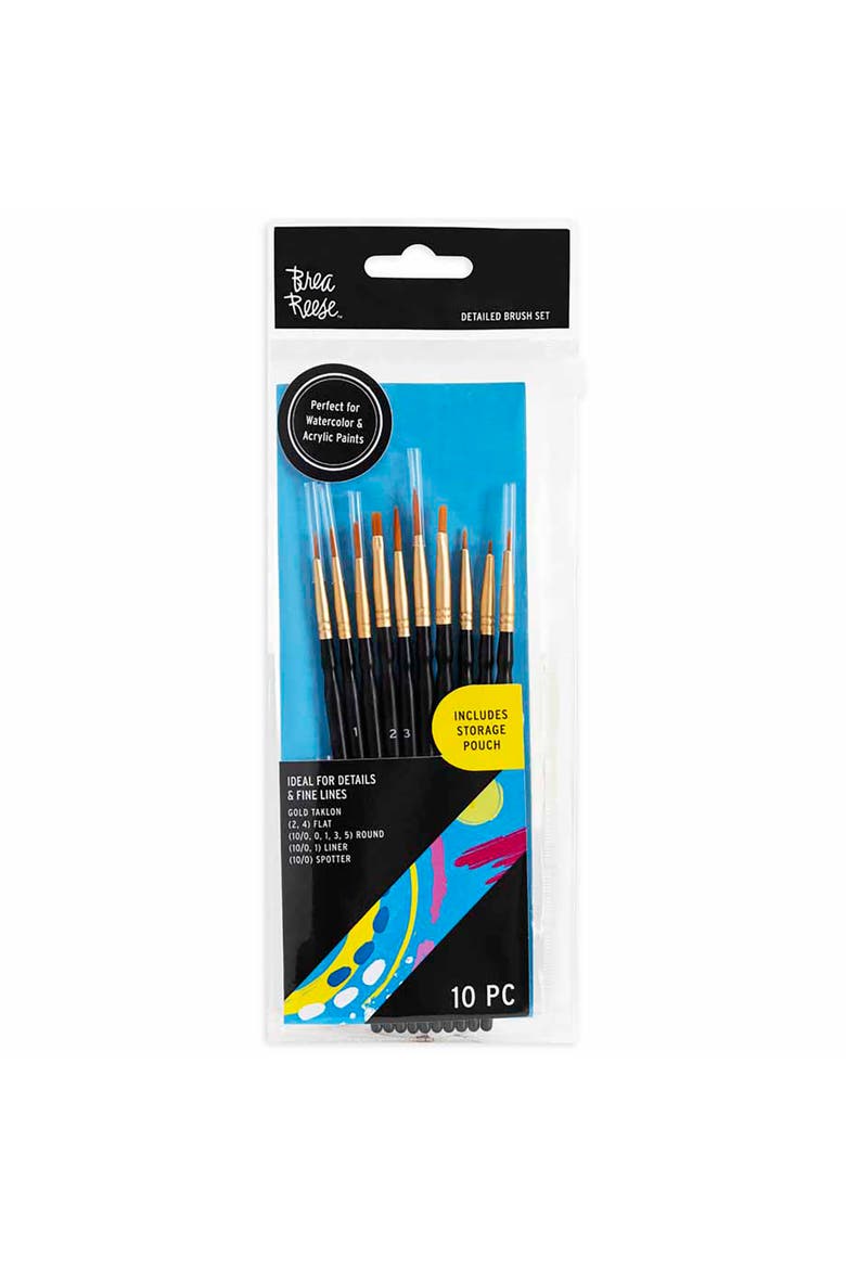 Brush Set Detailed Pack 10Pc Gold Taklon Bristles, Main, color, Gold