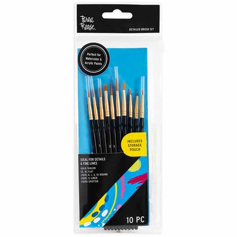 Brush Set Detailed Pack 10Pc Gold Taklon Bristles