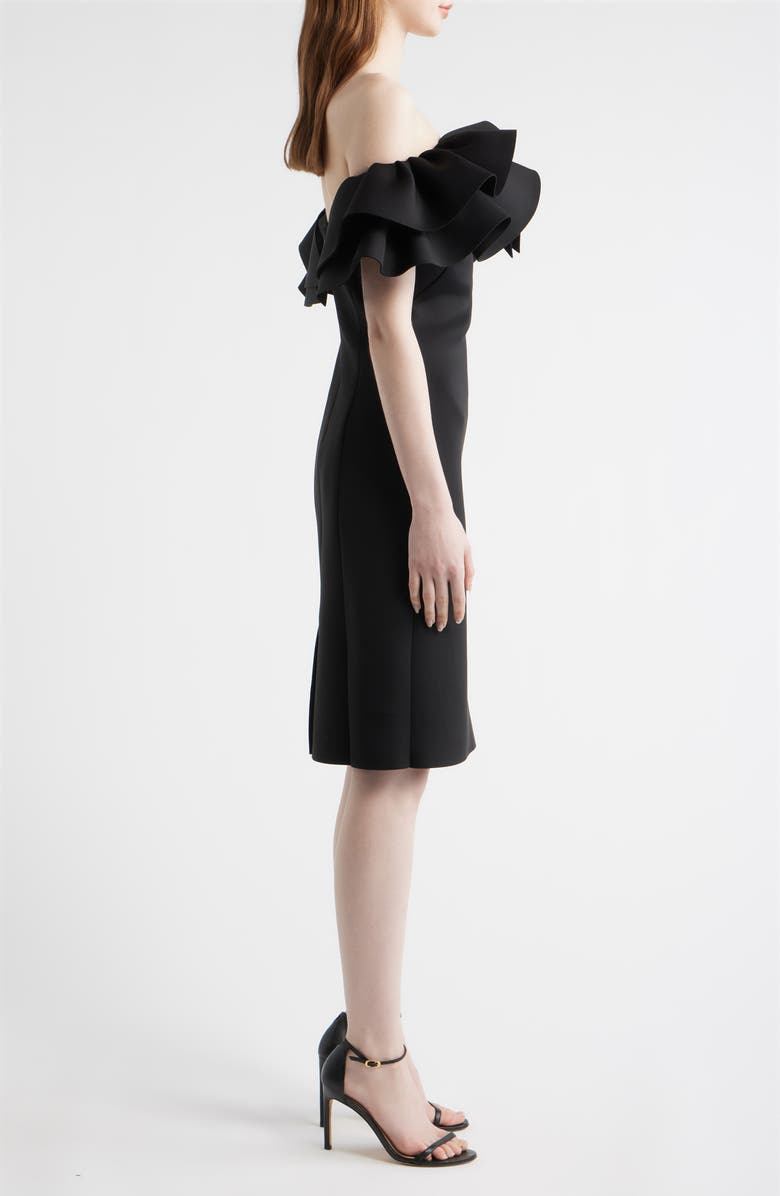 Anne Klein Ruffle Off the Shoulder Scuba Crepe Cocktail Dress, Alternate, color, Anne Black