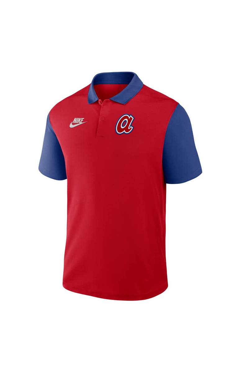 Nike Men's Nike Red/Royal Atlanta Braves Cooperstown Collection Color-Block Victory Performance Polo, Alternate, color, 