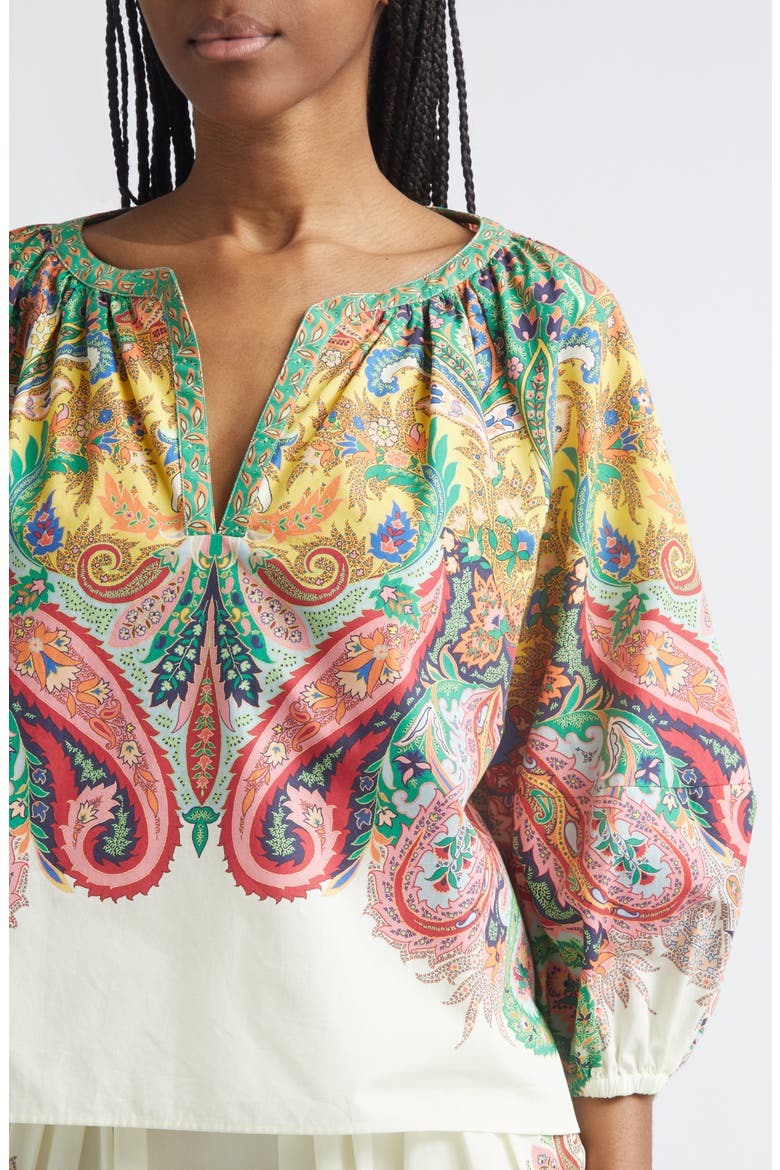 Paisley Print Cotton Split Neck Top, Alternate, color, PRINT ON WHITE BASE
