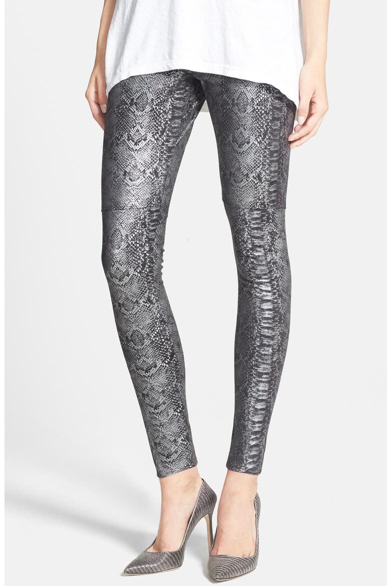 Lyssé Metallic Snakeskin Print Faux Suede Leggings, Main, color, METALLIC SILVER
