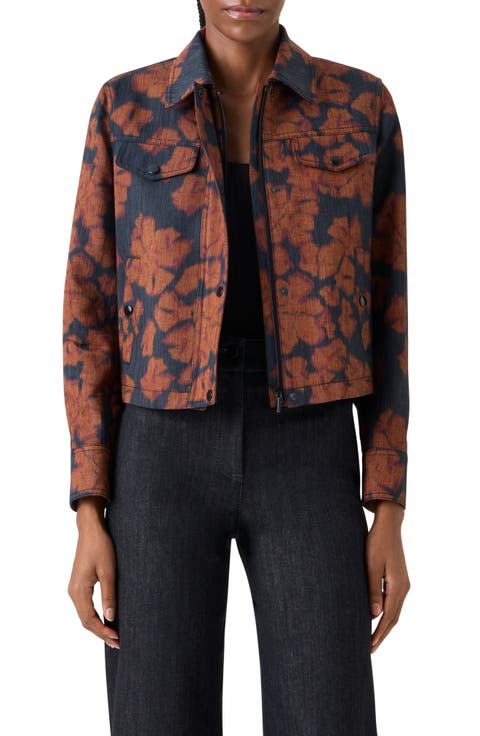 Ikat Floral Print Canvas Motorbike Jacket