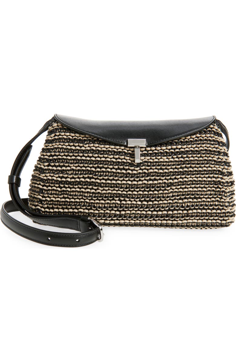 TOTEME T-Lock Top Handle Woven Leather Clutch, Main, color, Black/ Sand