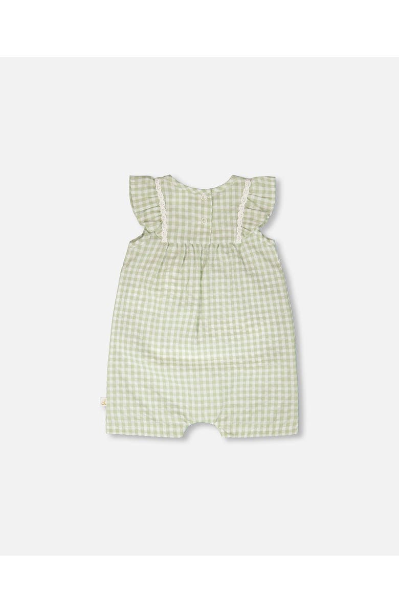 Deux par Deux Sleeveless Flutter Ruffles Gingham Romper, Alternate, color, Green Gingham
