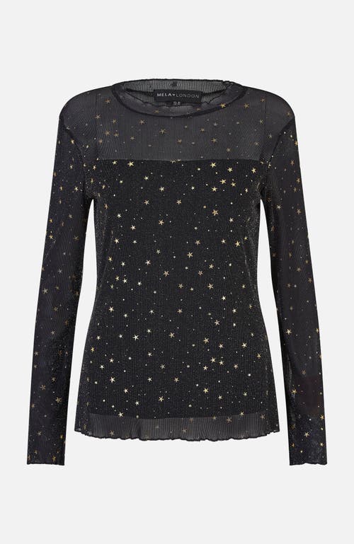 Yumi Mesh Star Print Long Sleeve Top In Black