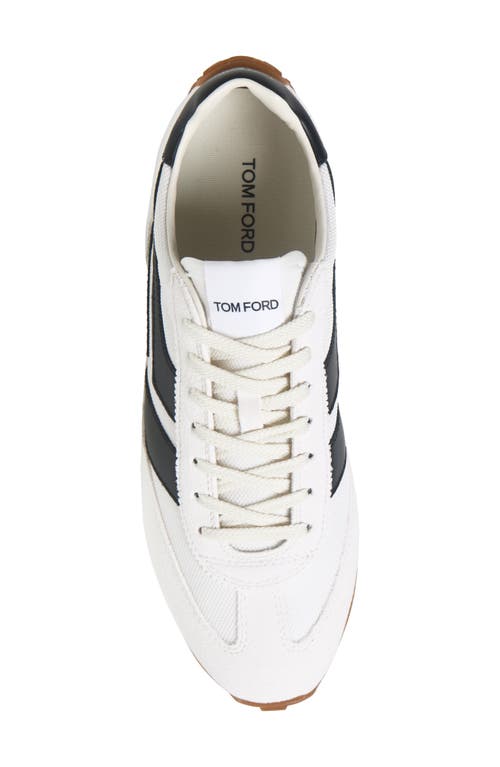 Shop Tom Ford Mick Mixed Media Sneaker In 5w023 White/black/amber