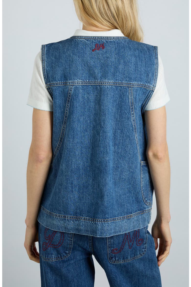 Milly Tie Front Denim Vest, Alternate, color, BLUE