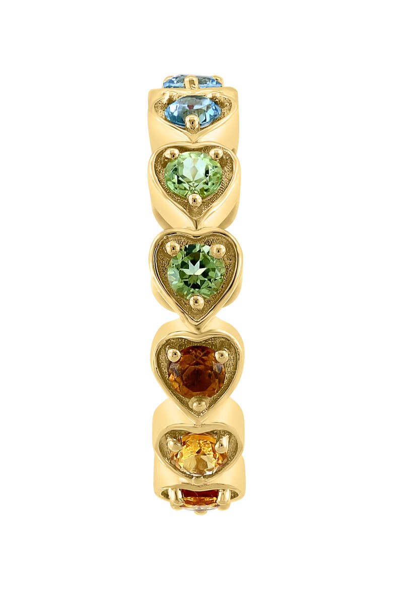 14K Yellow Gold Semiprecious Stone Heart Band Ring, Alternate, color, PINK/ GREEN/ BLUE MULTI
