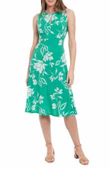 London Times Floral Keyhole Midi Dress