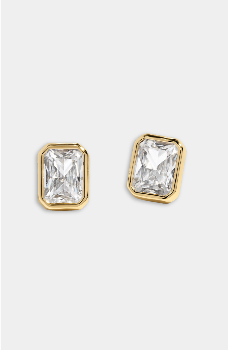 Stella & Dot Bezel Set Essential Emerald Cut Stud Earrings, Main, color, Gold