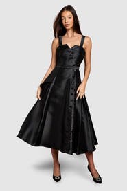 Coast Lisa Twill Volume Belted Midi Dress