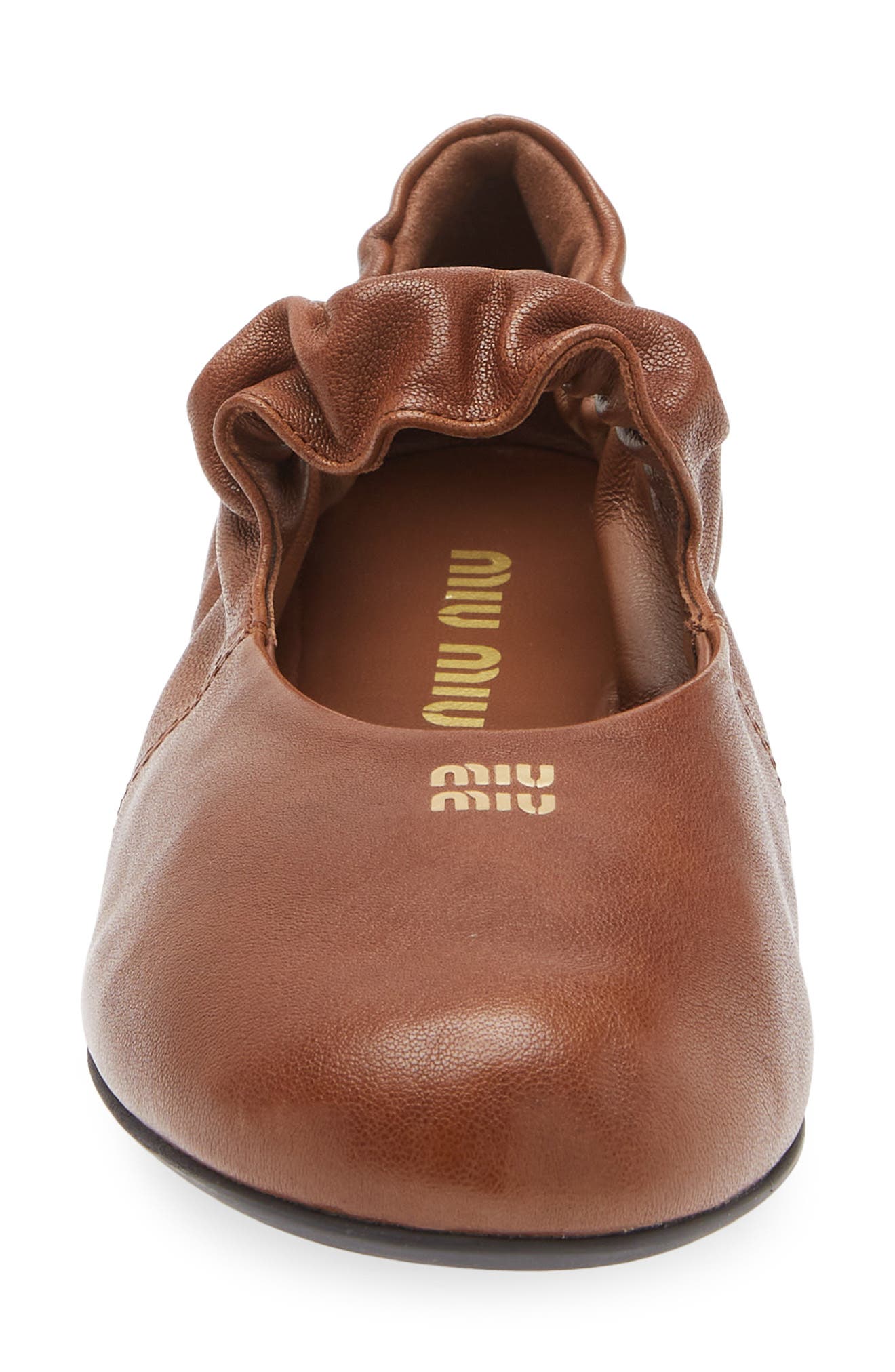 Miu Miu Ruched Ballerina Flat, Alternate, color, Rovere
