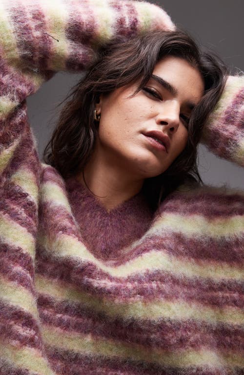 Topshop Stripe Fluffy V-neck Sweater