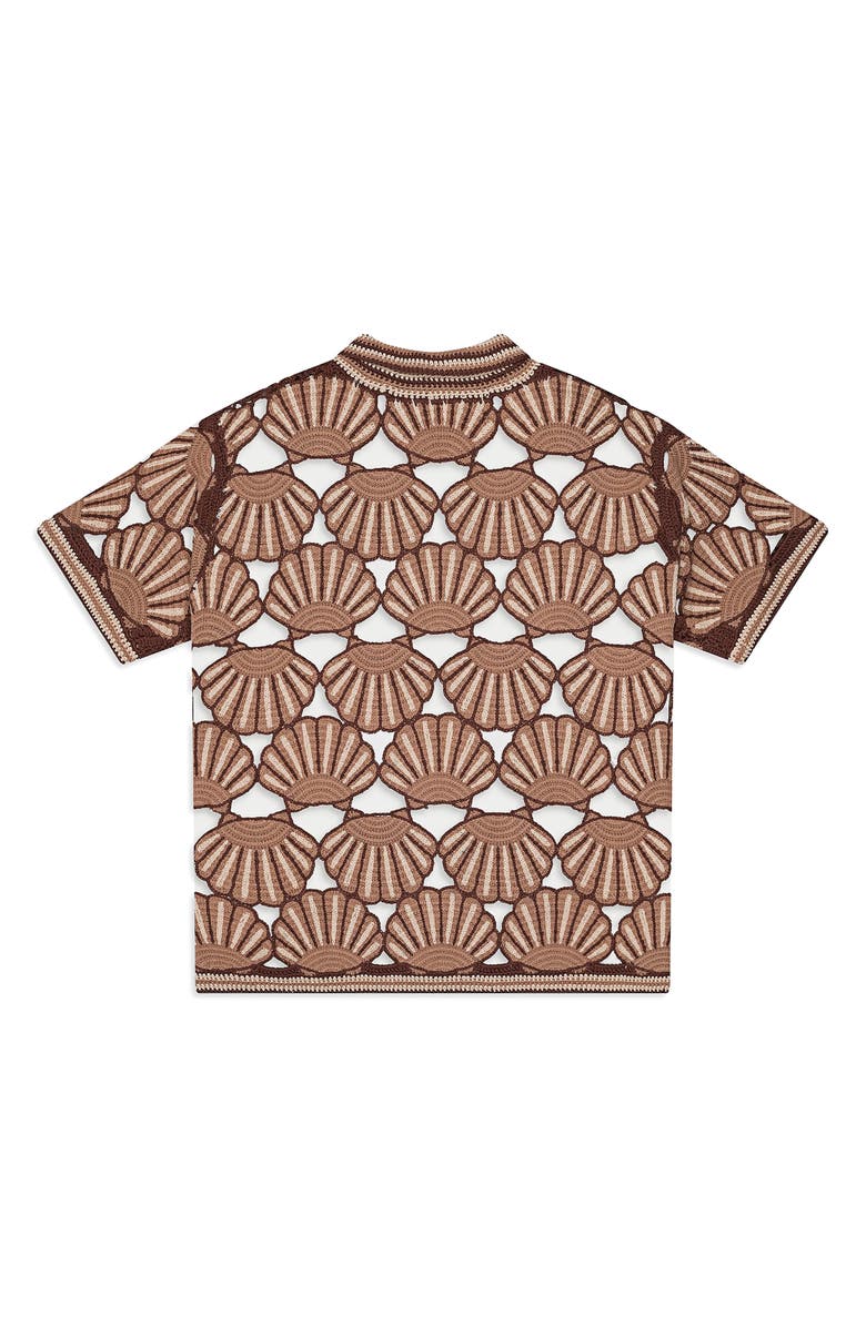 MAVRANS Seashell Crocheted Short Sleeve Organic Cotton Button-Up Shirt, Alternate, color, 