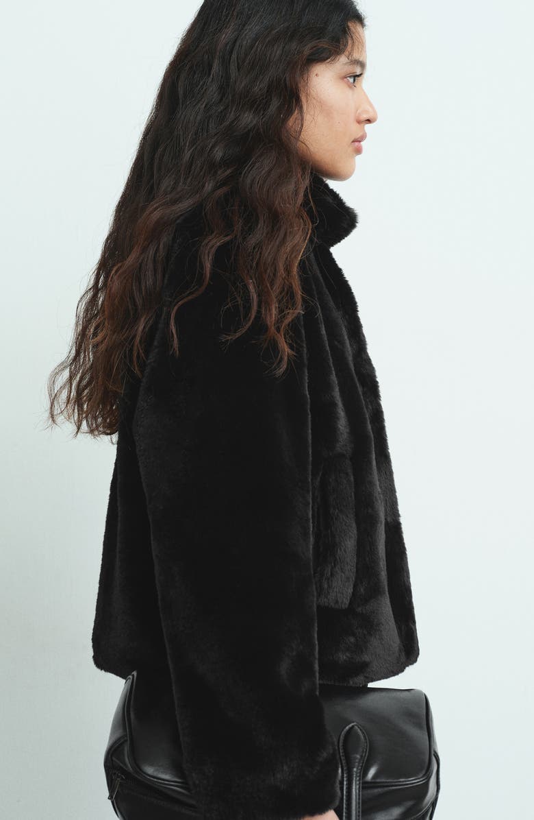MANGO TEEN Faux Fur Coat, Alternate, color, Black