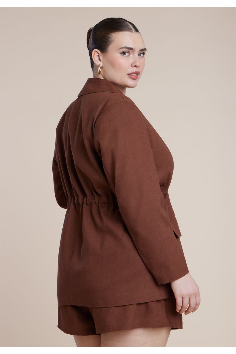 Drawstring Waist Linen Blazer, Alternate, color, DOWNTOWN BROWN